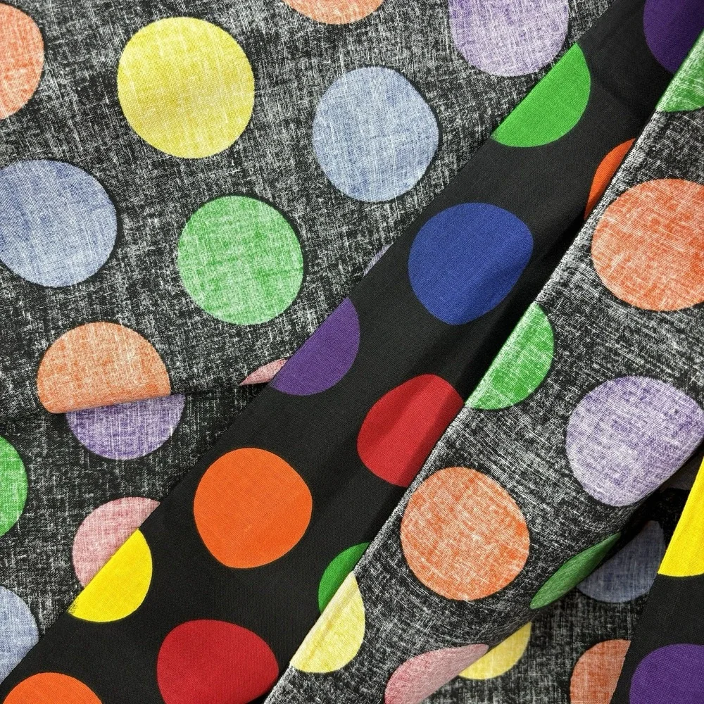 Purple Red Orange Blue Green Polkadot Harlequin Print Fabric 6 yards 42